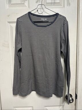 Lands' End Women's Long-Sleeve Striped Crewneck Top in Navy and Gray